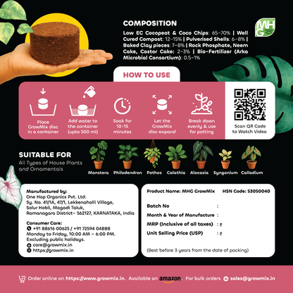 GrowMix – For House Plants & Ornamentals - Pack of 4 Compressed Discs