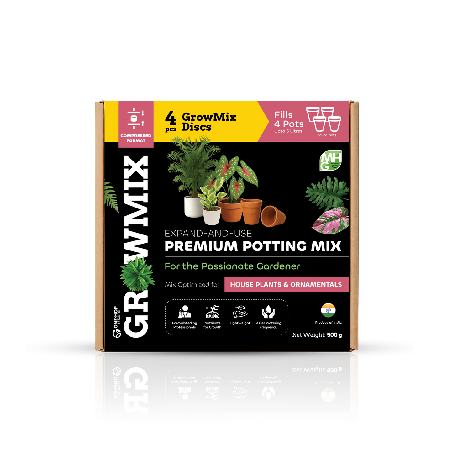 GrowMix – For House Plants & Ornamentals - Pack of 4 Compressed Discs